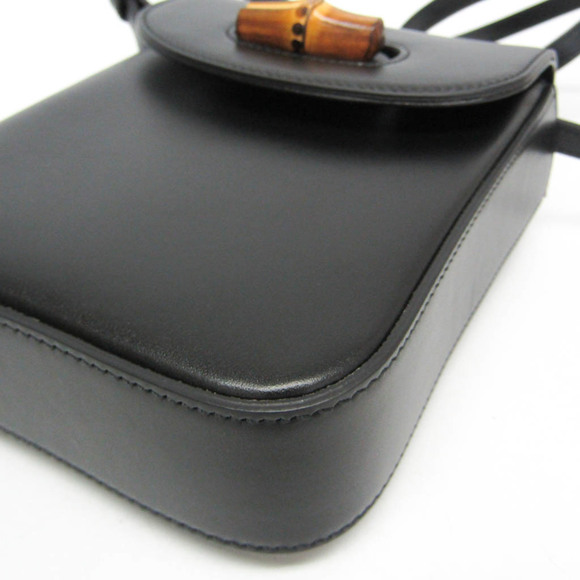 GUCCI Black Leather Bamboo Shoulder Bag - Picture 5 of 16